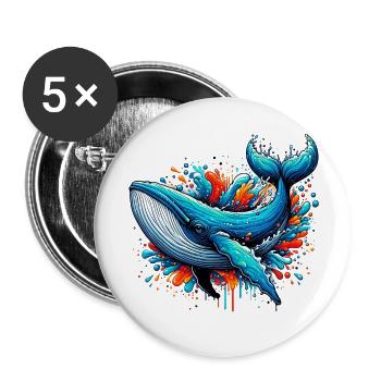 Baleine - Lot de 5 petits badges (25 mm) - blanc - Devant