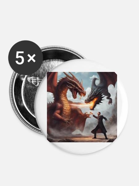 Fighting Dragons - Buttons klein 25 mm (5er Pack) - Weiß