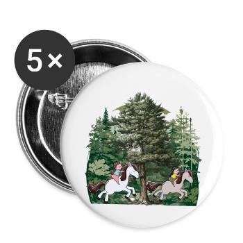 Fille équitation poney chevaux forêt nature loisirs - Lot de 5 petits badges (25 mm) - blanc - Devant