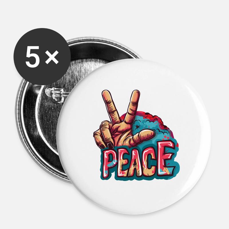PEACE - Buttons klein 25 mm (5er Pack) - Weiß