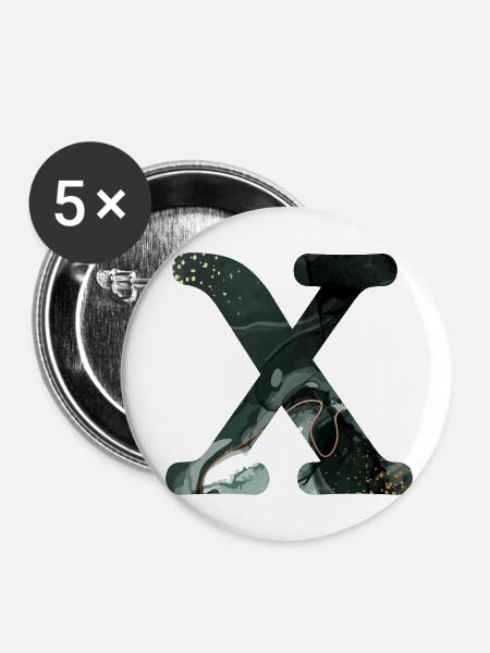 Grün marmorierter X-Buchstabe - Buttons klein 25 mm (5er Pack) - Weiß