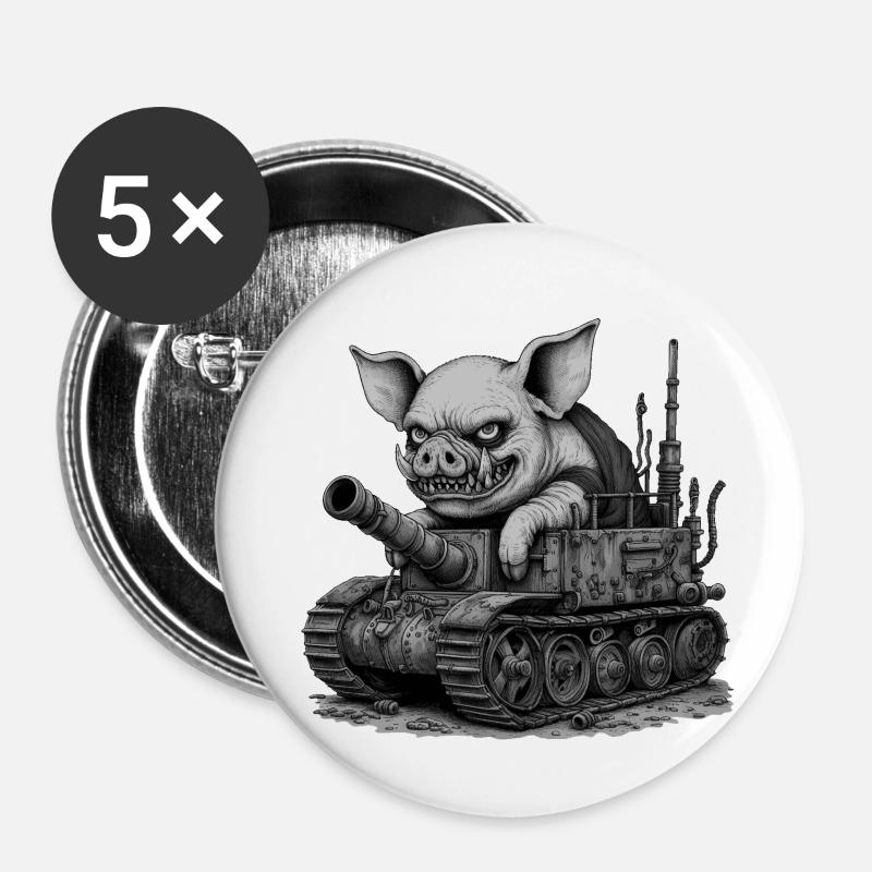 Pig in Tank - Frontschwein - Buttons klein 25 mm (5er Pack) - Weiß