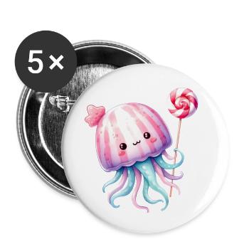 Cute baby jellyfish with candy - Buttons small 1''/25 mm (5-pack) - white - Front