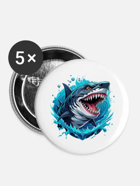 megalodon - Buttons klein 25 mm (5er Pack) - Weiß