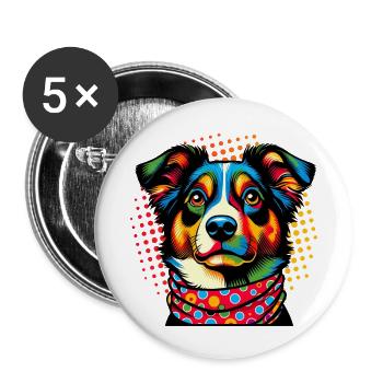 Dog Love Pop Art Style - Buttons small 1''/25 mm (5-pack) - white - Front