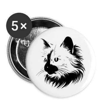Cat, cat motif - Buttons small 1''/25 mm (5-pack) - white - Front