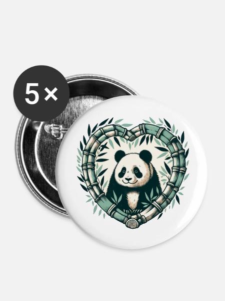 Pandabär Bambus - Buttons klein 25 mm (5er Pack) - Weiß