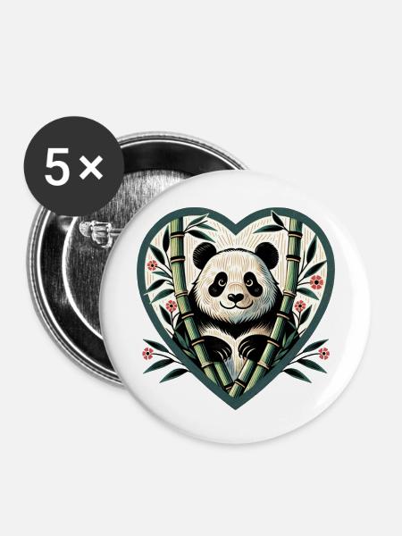 Pandabär Bambus - Buttons klein 25 mm (5er Pack) - Weiß