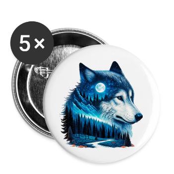 Loup - Lot de 5 petits badges (25 mm) - blanc - Devant