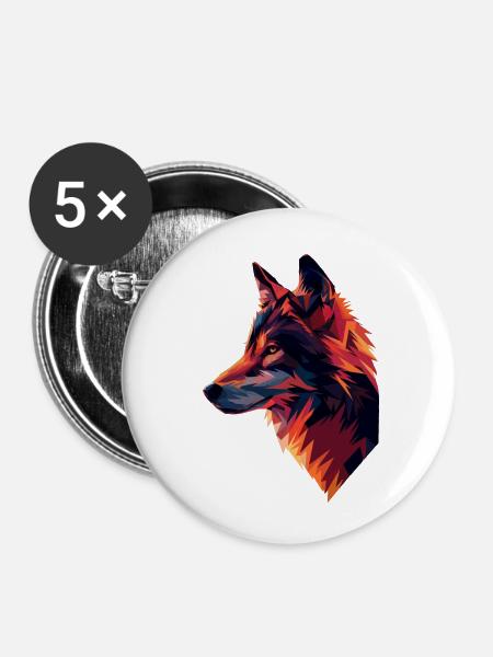 Bunte Wolfsillustration - Buttons klein 25 mm (5er Pack) - Weiß
