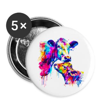Kuh mit Kalb - Buttons klein 25 mm (5er Pack) - Weiß - Vorne