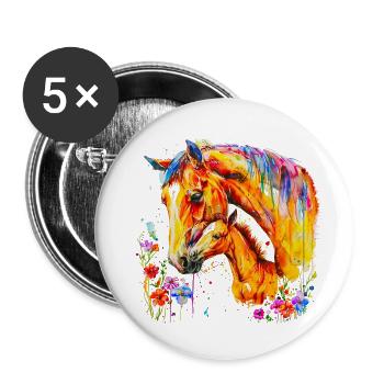 Cheval avec son poulain - Lot de 5 petits badges (25 mm) - blanc - Devant