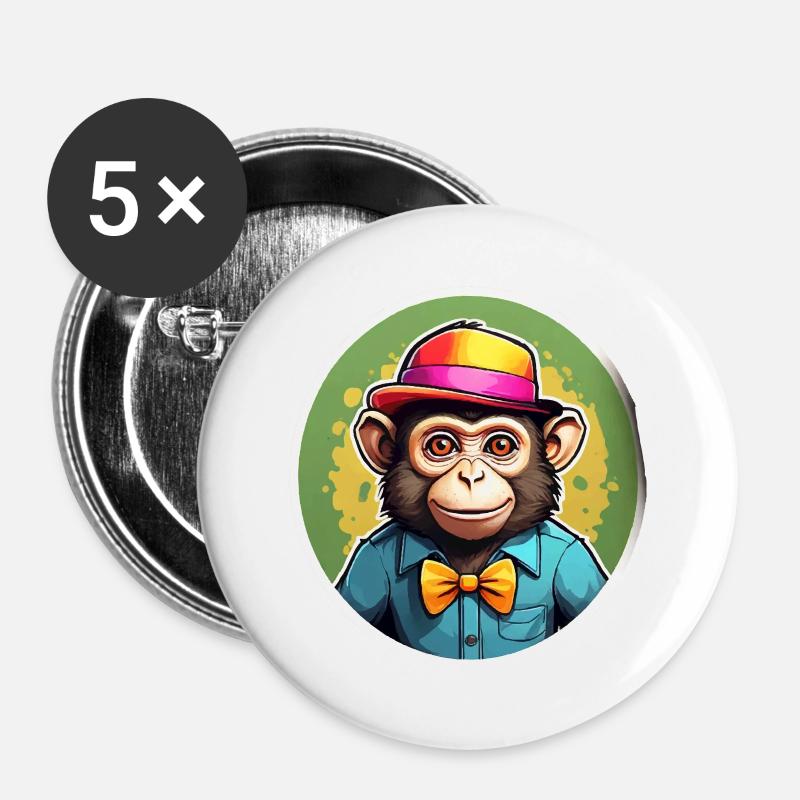 Affe Lustieg - Buttons klein 25 mm (5er Pack) - Weiß