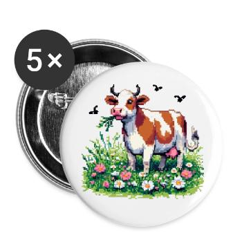 PixelArt Happy Cow - Buttons small 1''/25 mm (5-pack) - white - Front