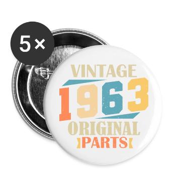 Monat 1963. 1963 Geburtstagsgeschenk. 61 Jahre alt Birt - Buttons klein 25 mm (5er Pack) - Weiß - Vorne