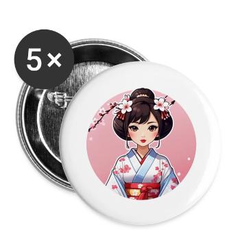 Japanese woman in kimono - Japan - Buttons small 1''/25 mm (5-pack) - white - Front