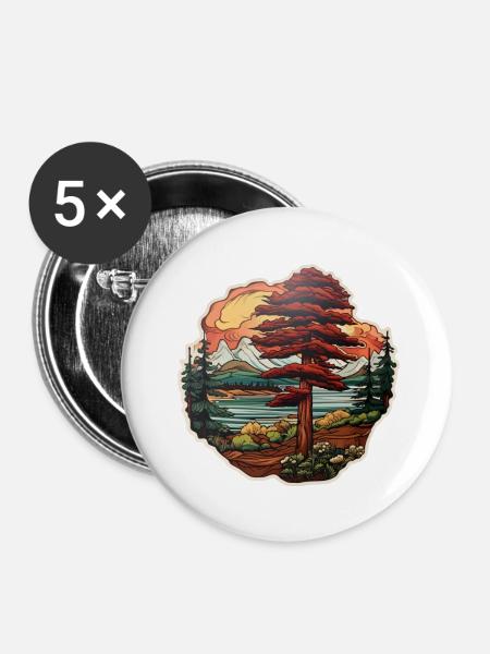 Zeder in einer Phantasielandschaft - Buttons klein 25 mm (5er Pack) - Weiß