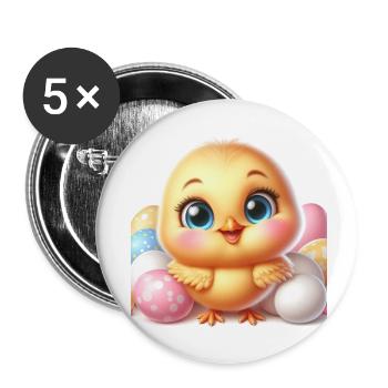 Sweet Chick The Chick with Colored Easter Eggs - Buttons small 1''/25 mm (5-pack) - white - Front