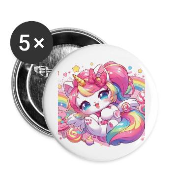unicorn kitty - Buttons small 1''/25 mm (5-pack) - white - Front