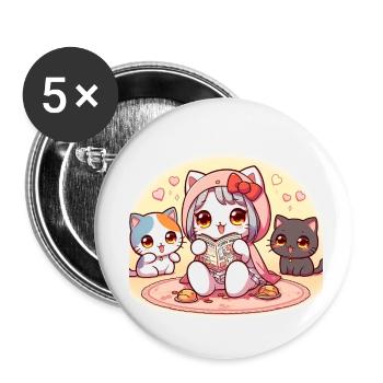 Reading Cat - Buttons small 1''/25 mm (5-pack) - white - Front
