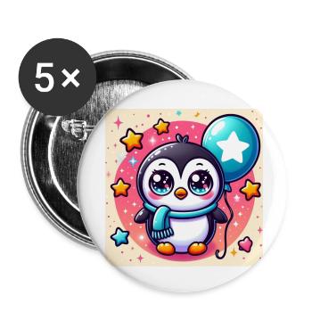 Süsser Pinguin mit Schal, Ballon und Sternen - Buttons klein 25 mm (5er Pack) - Weiß - Vorne