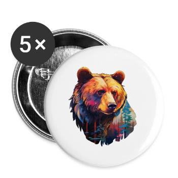 Ours coloré dans la nature - Lot de 5 petits badges (25 mm) - blanc - Devant