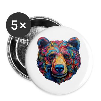 Ours psychédélique - Lot de 5 petits badges (25 mm) - blanc - Devant