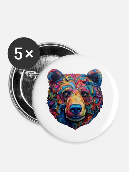 Bär psychedelisch - Buttons klein 25 mm (5er Pack) - Weiß
