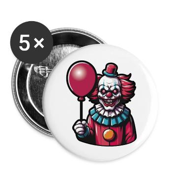 Gruseliger Clown mit roten Haaren, der einen roten Luftballon hält - Buttons klein 25 mm (5er Pack) - Weiß - Vorne
