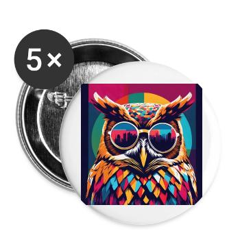 Cool Owl with Sunglasses Popart - Buttons small 1''/25 mm (5-pack) - white - Front