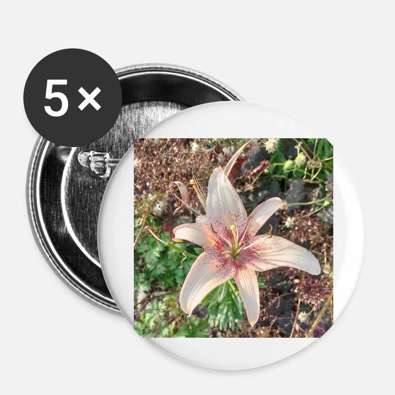 LYS ROSE CLAIR - Lot de 5 petits badges (25 mm) - blanc