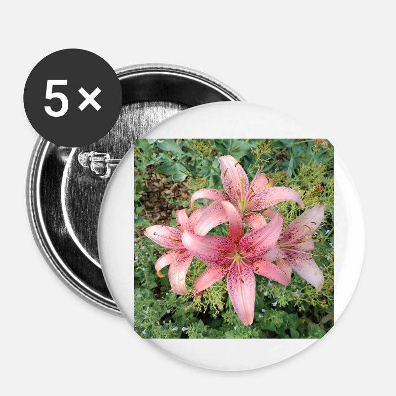 LYS ROSE CLAIR - Lot de 5 petits badges (25 mm) - blanc