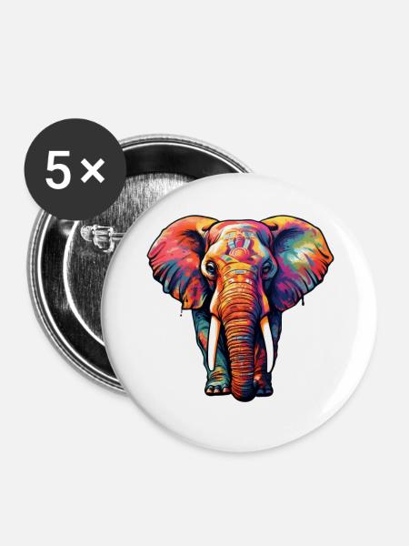 Elefant psychedelisch - Buttons klein 25 mm (5er Pack) - Weiß