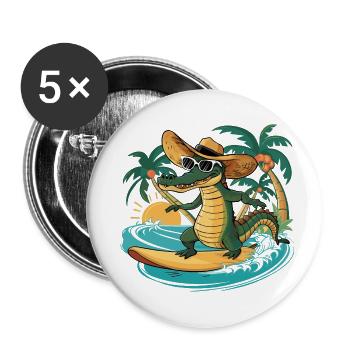 Drôle cool de surf d’alligator. Alligator surfe i - Lot de 5 petits badges (25 mm) - blanc - Devant