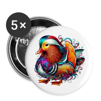Mandarin duck - Buttons small 1''/25 mm (5-pack) - white - Front