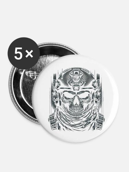 Taktisches Schädelkommando - Buttons klein 25 mm (5er Pack) - Weiß