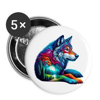 Loup - Lot de 5 petits badges (25 mm) - blanc - Devant