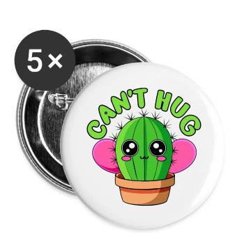 CACTUS. JE NE PEUX PAS FAIRE DE CÂLINS - Lot de 5 petits badges (25 mm) - blanc - Devant