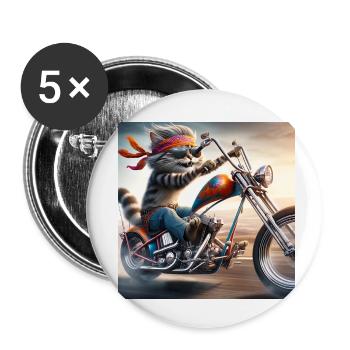 Gato Loco Cool Biker Cat avec casque Chopper Cat - Lot de 5 petits badges (25 mm) - blanc - Devant