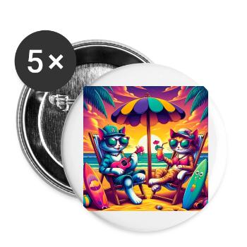 Gato Loco Chilling Chats Sur La Plage Chill - Lot de 5 petits badges (25 mm) - blanc - Devant