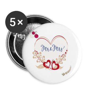 Wedding Married - Buttons small 1''/25 mm (5-pack) - white - Front