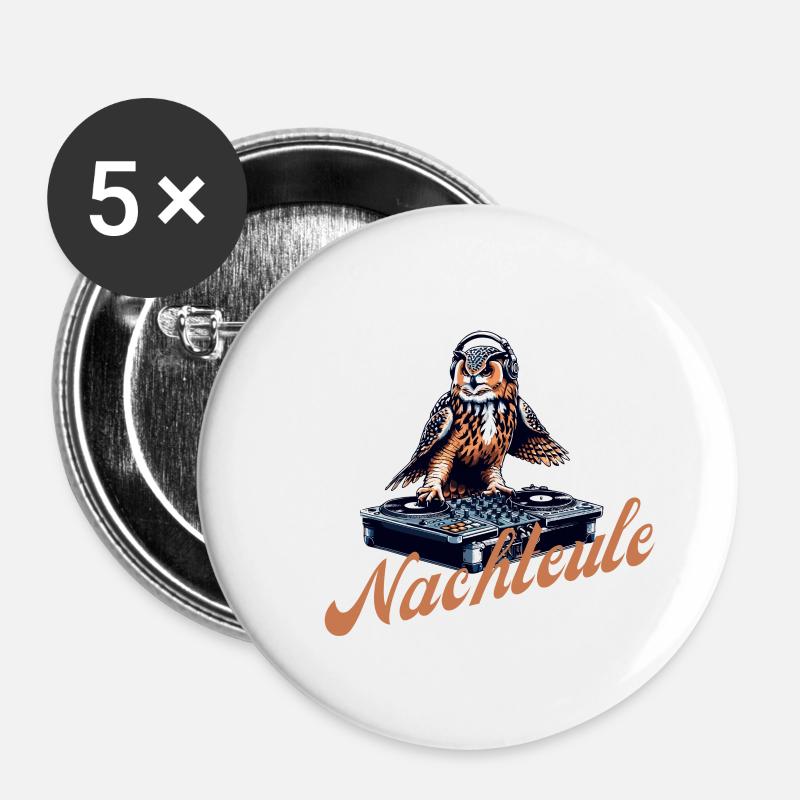 Nachteule Dj Pult Musik - Buttons klein 25 mm (5er Pack) - Weiß