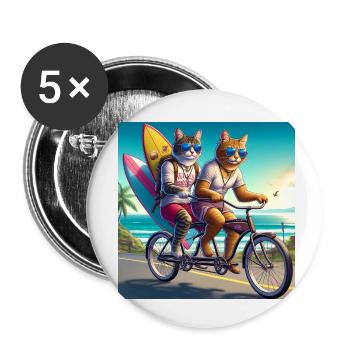 Gato Loco Riding Cat Dudes Vélo Cat Surfer - Lot de 5 petits badges (25 mm) - blanc - Devant