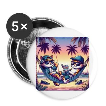 Gato Loco Surf Cats Hamac Chats dans Hamac - Lot de 5 petits badges (25 mm) - blanc - Devant