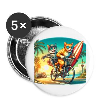 Gato Loco Surfing Cat Surfer Feunde Bike Cool - Lot de 5 petits badges (25 mm) - blanc - Devant