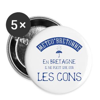 Météo bretonne Proverbe Breton sur la pluie BZH - Lot de 5 petits badges (25 mm) - blanc - Devant