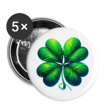 Trèfle à quatre feuilles - Lot de 5 petits badges (25 mm) - blanc - Devant