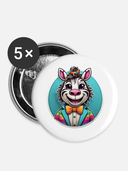 Lustiges Comic Zebra - Buttons klein 25 mm (5er Pack) - Weiß