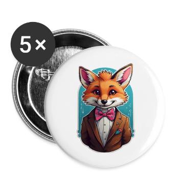 Renard comique drôle - Lot de 5 petits badges (25 mm) - blanc - Devant