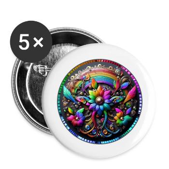 Fleur arc-en-ciel mécanique 3 - Lot de 5 petits badges (25 mm) - blanc - Devant